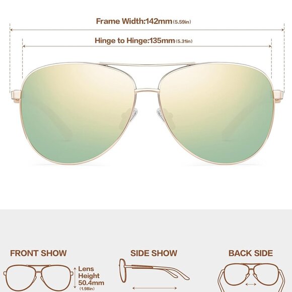 Women's Polarized Aviator Sunglasses Acetate Square UVProtection Retro Style - Picture 3 of 6